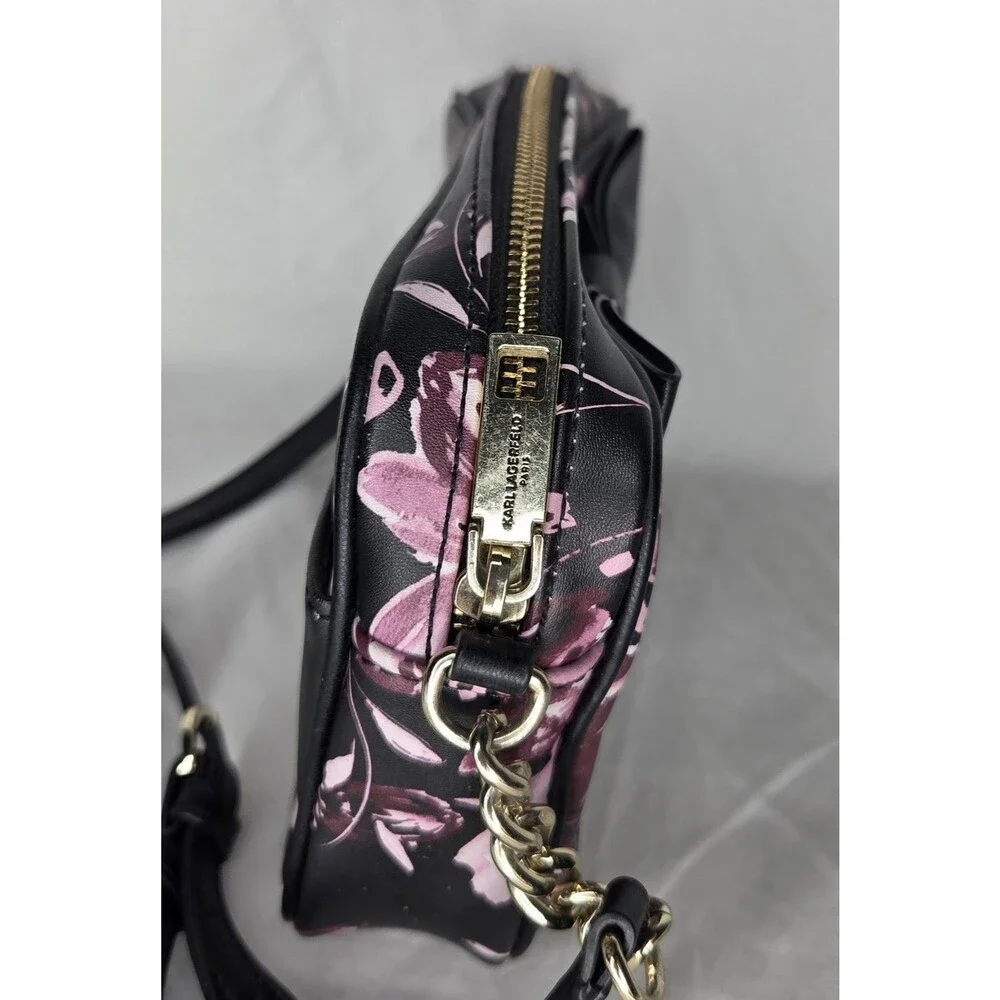 KARL LAGERFELD Black Floral Berry Bow Accent Crossbody Shoulder Bag Purse